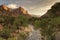 Zion Mountain and Virgin River at Sunset