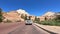 Zion, Usa - July 2019: Crossing Zion National Park in summer season, view from the front of the car