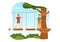 Zip Line Illustration with Visitors Walking on an Obstacle Course and Outdoor Rope Adventure Park in Forest in Cartoon Hand Drawn