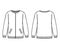 Zip-up cardigan Sweater technical fashion illustration with rib crew neck, long sleeves, oversized, knit trim, pockets