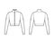 Zip-up cropped turtleneck jersey sweater technical fashion illustration with long sleeves, close-fitting shape. Flat