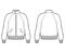 Zip-up Harrington Bomber jacket technical fashion illustration with Rib cuffs, waist, long raglan sleeves, flap pockets