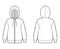 Zip-up Hoody sweatshirt technical fashion illustration with long sleeves, oversized body, drawstring. Flat extra large