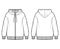 Zip-up oversized cotton-fleece hoodie technical fashion illustration with relaxed fit, long sleeves. Flat outwear jumper