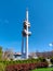 Zizkov television tower with it\\\'s iconic sculptures of babies climbing onto it