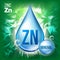 Zn Zinc Vector. Mineral Blue Drop Icon. Vitamin Liquid Droplet Icon. Substance For Beauty, Cosmetic, Heath Promo Ads