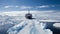 Zodiac Boat Cruising by Towering Ice Shelf in Antarctica