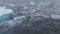 Zodiac boat sail at iceberg tracking aerial view