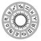 Zodiac circle with astrological symbols.
