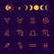 Zodiac clipart. Set of zodiac symbol icons. Moon, sun, star, celestial clipart, cute kids astrological symbols