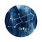 Zodiac constellation Virgo on blue circle background