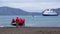 Zodiac and expedition cruise ship in Antarctica