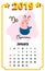 Zodiac pig Capricorn. Chinese horoscope symbol 2019 year. Child artoon horoscope colorful illustration isolated on white backgroun