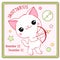 Zodiac Sagittarius sign character in kawaii style. Square card with cute little white kitty and Zodiac symbol
