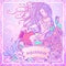 Zodiac sign Aquarius. Beautiful young man with long hair holding large amphora. Pastel goth palette