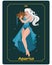 Zodiac sign Aquarius, a magical woman with a jug in a turquoise dress on a dark background with stars. Poster, illustration