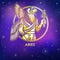 Zodiac sign Aries. Character of Sumerian mythology. Gold imitation.