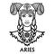 Zodiac sign Aries. Fantastic princess, animation portrait.