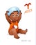 Zodiac sign Aries. Horoscope Sign Aries. African Americam child enjoys playing Sheep.