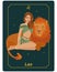 Zodiac sign, a beautiful magical woman and a lion on a dark background with stars. Astrological poster