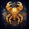Zodiac sign of Cancer, fantasy golden crab and astrological symbols, generative AI