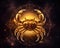 The Zodiac sign of Cancer is golden crab and astrological symbols.