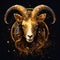 Zodiac sign of Capricorn, gold goat on night starry sky background