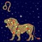 Zodiac sign Leo with variegated flowers fill over starry sky