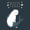 Zodiac sign pisces; cat cartoon character stylized as zodiac pis