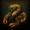 Zodiac sign of Scorpio, fantasy gold scorpion on night sky background, generative AI