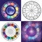 Zodiac signs background. Astrological round calendar collection, zodiacal purple violet trendy color vector horoscope. Cosmos, sp