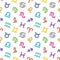 Zodiac signs seamless pattern. Aquarius, libra, leo, taurus, cancer, pisces, virgo, capricorn, sagittarius, aries, gemini, scorpio