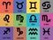 Zodiac signs. Vector color horoscope. Aquarius, virgo, capricorn, aries, gemini, scorpio, libra, leo, pisces, taurus, cancer