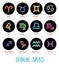 Zodiac signs. Vector horoscope. Aquarius, virgo, capricorn, aries, gemini, scorpio, libra, leo, pisces, taurus, cancer. Color