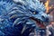 Zodiac symbol Blue Dragon, Chinese New Year. Traditional street festival Asian. AI generated.