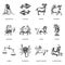 Zodiac symbols set, hand drawn in engraving style. Vector graphic retro illustration of astrological signs.