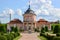 ZOLOCHIV, UKRAINE - AUGUST 24 , 2017 ,Front view of the old Chinese palace placed in the yard of the Zolochiv castle. Zolochiv cas