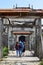 ZOLOCHIV, UKRAINE - AUGUST 24 , 2017 ,Tourists are going into the old gates of the Zolochiv castle. Zolochiv castle is historical