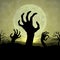 Zombi hands in Halloween night on the moon background