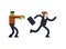 Zombie is chasing man. Zombi running after guy. Green walking dead haunts man. vector illustration