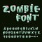 Zombie font. Bones and brains. Living dead alphabet. Green terri
