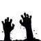 Zombie hand rising out from the ground. Hands on other layer. Vector