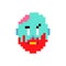 Zombie head pixel art. Face of green dead and brains inside skull 8bit. Video game Old school digital graphics