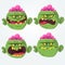 Zombie head scary spooky emotion flat icons set cartoon.