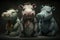 Zombie hippopotamus teddy bears, created with Generative AI technology