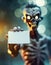 Zombie holding blank business card