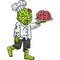 Zombie Holding Brains on a Plate Cartoon Clipart