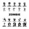 zombie horror dead monster icons set vector