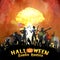 Zombie hunter group with nuclear bomb background