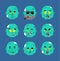 Zombie set emoji avatar. sad and angry face. guilty and sleeping. Living Dead sleeping emotion face. Undead Vector illustration